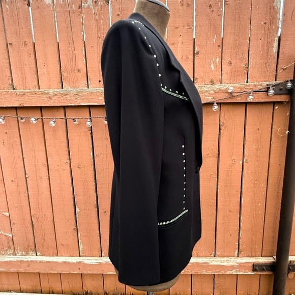 Sharp Vintage 90s Black Tailored Blazer with Rhinestone - Picture 4 of 10